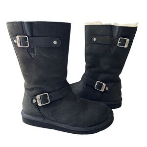 UGG Australia Double Buckle Black Boots Size 9